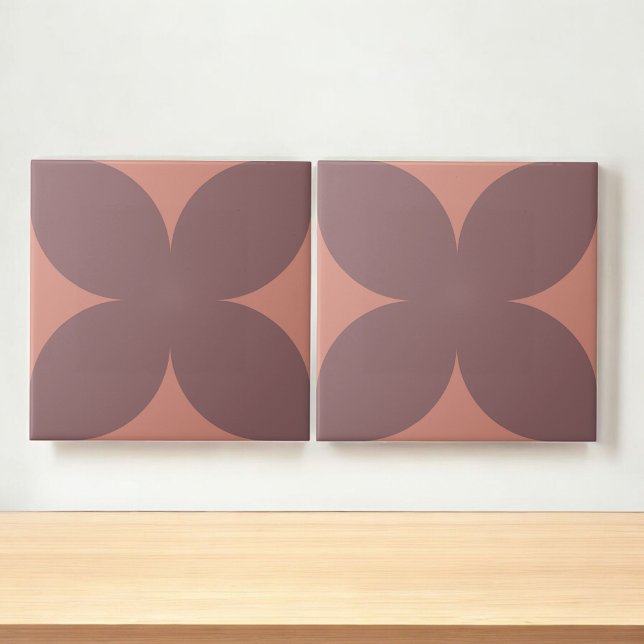 Retro Burgundy Terracotta Floral Petal Mid Century Tile (Creator Uploaded)
