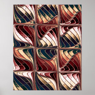 Retro Burgundy Wave Glass Tile Pattern Poster