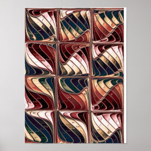Retro Burgundy Wave Glass Tile Pattern Poster