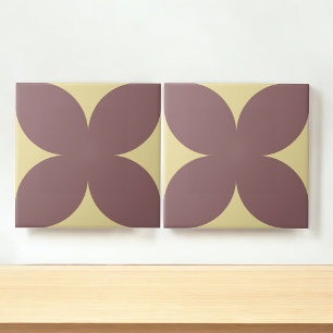 Retro Burgundy Yellow Floral Petal Mid Century Tile
