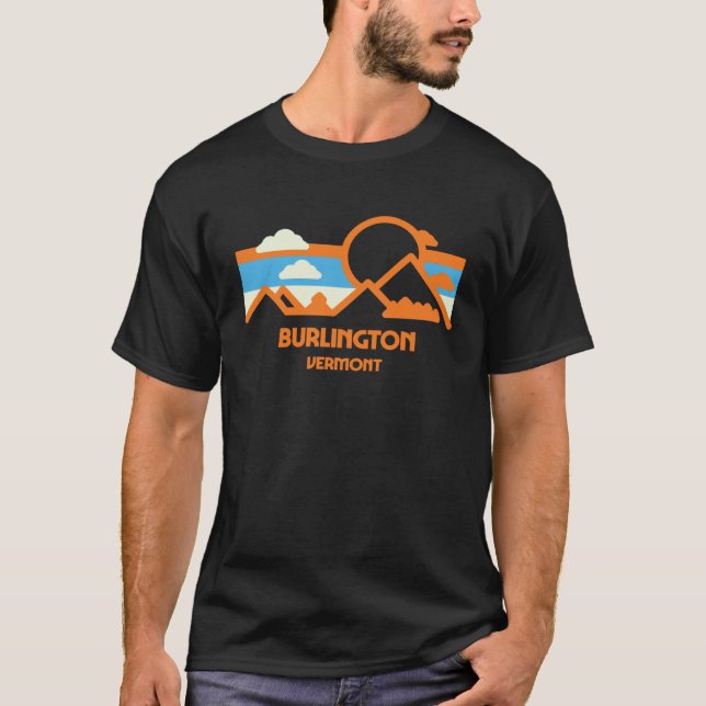 Retro Burlington Vermont Mountain Range Sunset T-Shirt (Front)