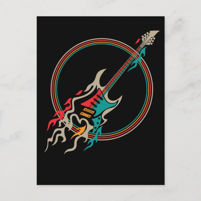 Retro Burning Guitar Rock and Roll Music Postcard (Front)