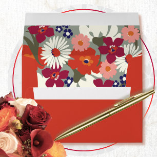 Retro Burnt Orange Colourful Autumn Floral Wedding Envelope