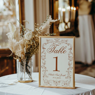 Retro Burnt Orange Old Money Wedding Table Number
