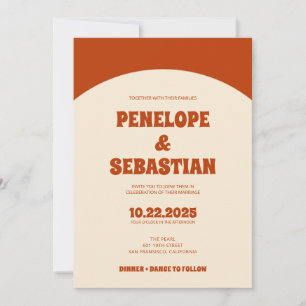  Retro Burnt Orange Terracotta Groovy Bold Wedding Invitation
