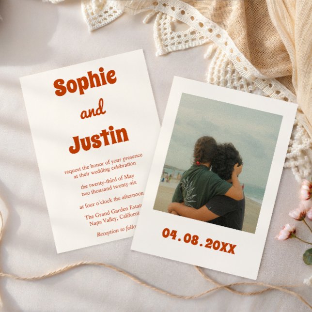 Retro Burnt Orange Typography Wedding Invitation (Creator Uploaded)