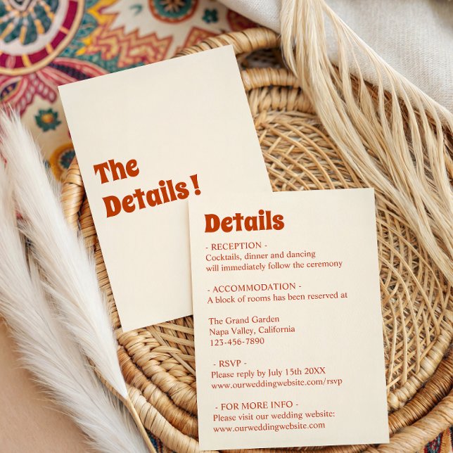 Retro Burnt Orange Wedding Details Enclosure Card (Creator Uploaded)