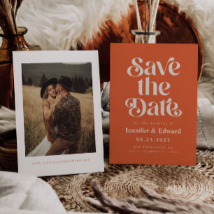 Retro Burnt Orange Wedding Save The Date