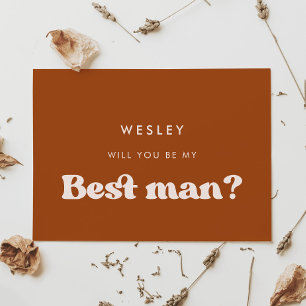 Retro burnt orange Will you be my best man card