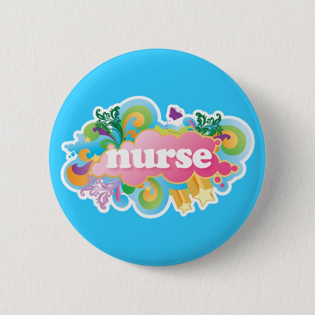 Retro Burst NURSE Gift 6 Cm Round Badge (Front)