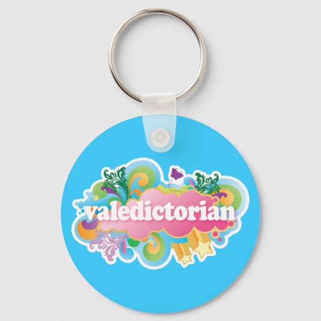 Retro Burst Valedictorian Graduation Gift Key Ring (Front)