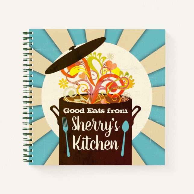 Retro bursting aromas personalised cookbook recipe notebook (Front)