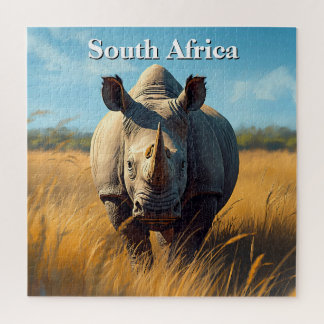 Retro Bushveld South African Rhino Jigsaw Puzzle