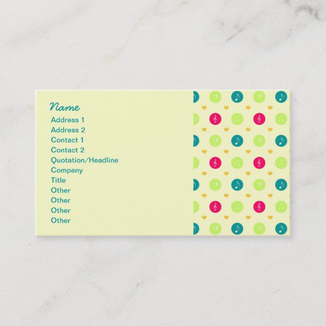 Retro Business Candy Music Notes Pattern Business Card (Front)