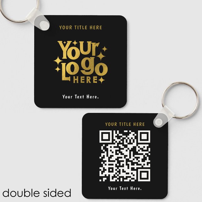 Retro Business Logo QR Code & Text Double Sided Key Ring (Retro Business Logo QR Code & Text Double Sided Keychain)