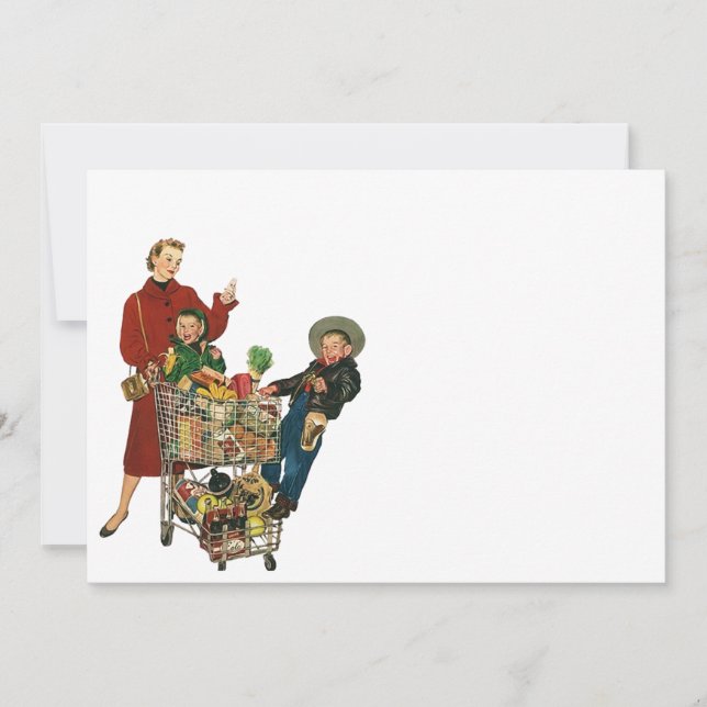 Retro Busy Grocery Shopping Coupon Party Blank 5x7 Invitation (Front)