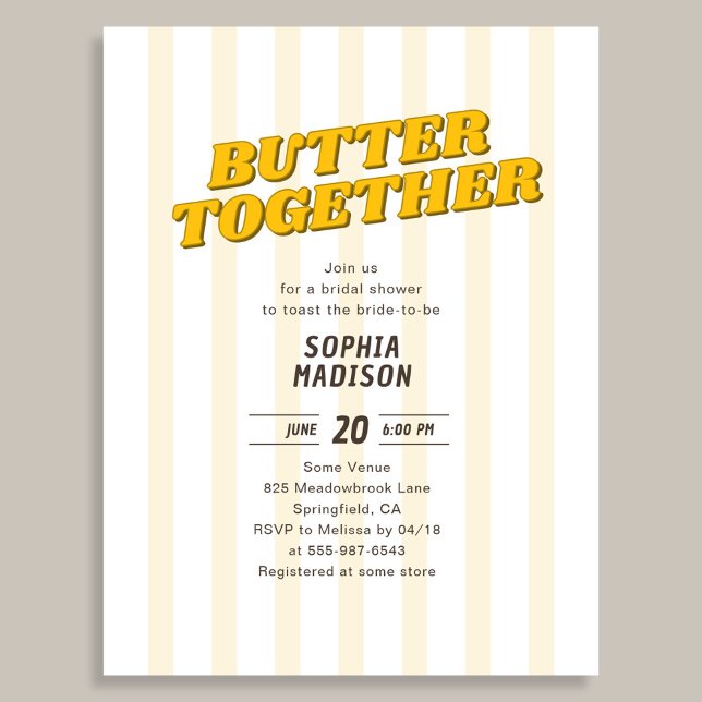 Retro Butter Together Yellow Bridal Shower Invitation Postcard (Creator Uploaded)