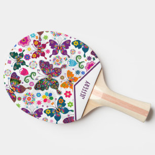 Retro Butterflies & Flowers Ping Pong Paddle