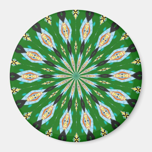 Retro Butterflies Spring Green Kaleidoscope Magnet (Front)