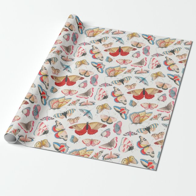 Retro butterflies wrapping paper (Unrolled)