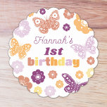 Retro Butterfly Birthday Paper Coaster<br><div class="desc">Elevate your child's birthday celebration with our personalised Retro Butterfly Birthday Party Paper Coasters! Hand drawn artwork and floral details feature folk-art inspired butterfly and flower designs, adding a touch of boho elegance to the party. Customisable with your child's name and age, these coasters serve as both delightful decorations and...</div>