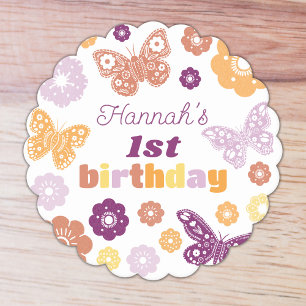 Retro Butterfly Birthday Paper Coaster