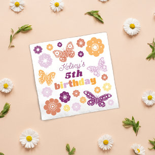 Retro Butterfly Birthday Party Napkin