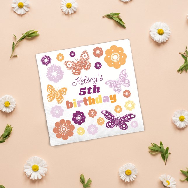 Retro Butterfly Birthday Party Napkin (Creator Uploaded)