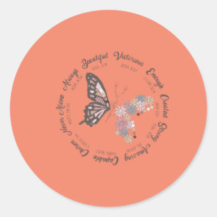 Retro Butterfly Christian Quotes Design Classic Round Sticker