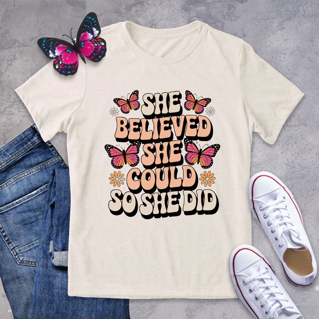 Retro Butterfly Empowerment Tee – She Believed (Creator Uploaded)