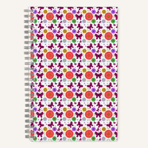 Retro butterfly Floral Pattern Colorul Folk Art Notebook