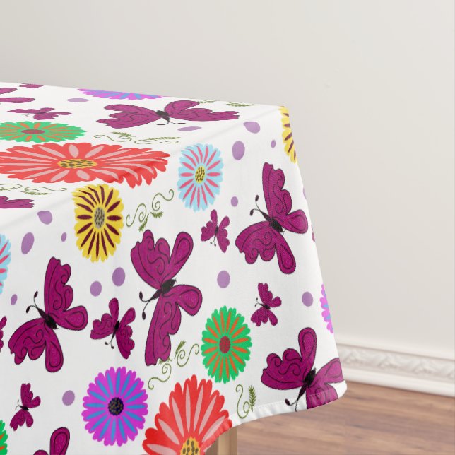 Retro butterfly Floral Pattern Colorul Folk Art  Tablecloth (In Situ)