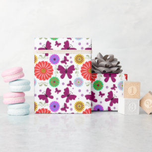 Retro butterfly Floral Pattern Colorul Folk Art  Wrapping Paper