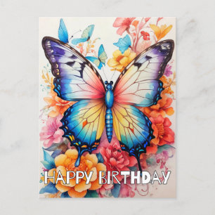 Retro Butterfly & Flower Illustration Collage Postcard