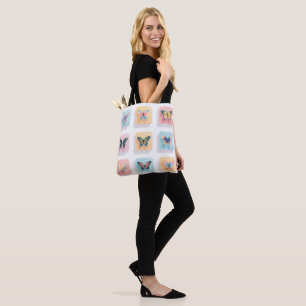 Retro Butterfly Grid Tote Bag