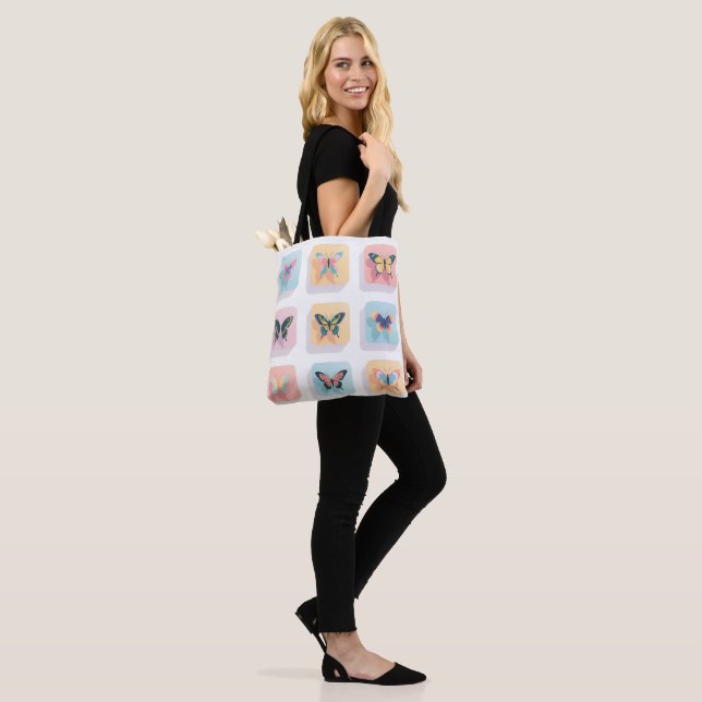 Retro Butterfly Grid Tote Bag (On Model)