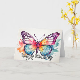 Retro Butterfly Illustration Happy Birthday Card