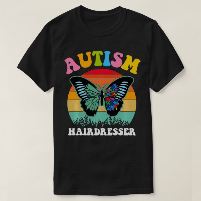Retro Butterfly Puzzle Autism Hairdresser Autism A T-Shirt (Design Front)