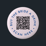 Retro Buy the Bride a Drink Bachelorette Party QR  6 Cm Round Badge<br><div class="desc">Bring a modern touch to the bride's bachelorette celebration with this Retro Buy the Bride a Drink Bachelorette Party QR Button. This button seamlessly blends vintage aesthetics with a contemporary twist, showcasing a stylish blue design and a customisable QR code. Capture the essence of retro vibes with a modern edge,...</div>