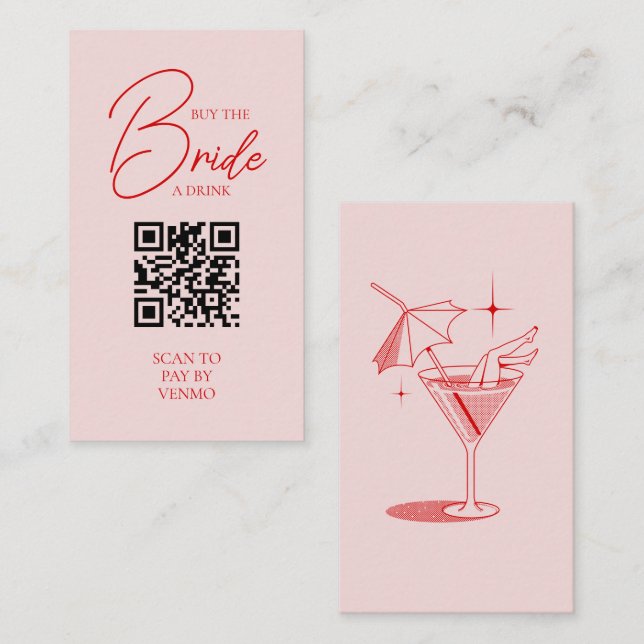 Retro Buy the Bride a Drink Bachelorette QR Code Enclosure Card (Front/Back)