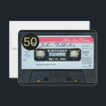 Retro C Audiotape 50th birthday Party Invitation<br><div class="desc">Old audio tape (audio cassette Classic made in Netherlands) with black tag for numbers. Design on flat card rounded invitation with texts for 50th birthday party to customise. You can easily change text (font, colour, size and position) by clicking the customise button. Other models of invitation with a retro transparent...</div>