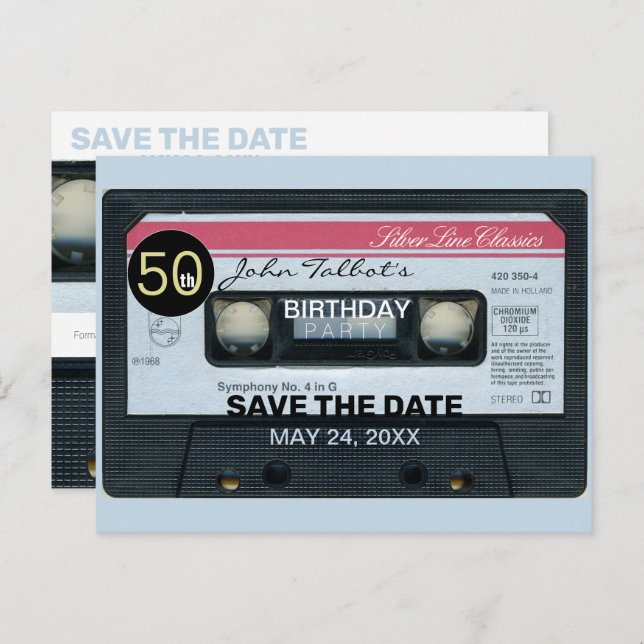 Retro C Audiotape 50th birthday Party Save Date P Invitation Postcard (Front/Back)