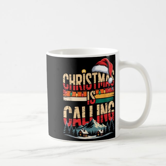 Retro Cabin Snowy Christmas Calling Lights Holiday Coffee Mug (Right)