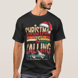 Retro Cabin Snowy Christmas Calling Lights Holiday T-Shirt