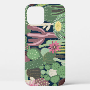 Retro Cactus Design: Seamless Fabric Texture iPhone 12 Case