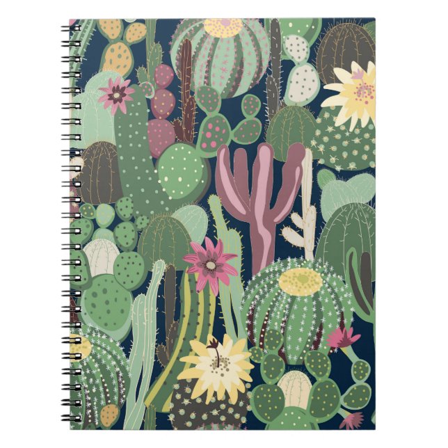 Retro Cactus Design: Seamless Fabric Texture Notebook (Front)