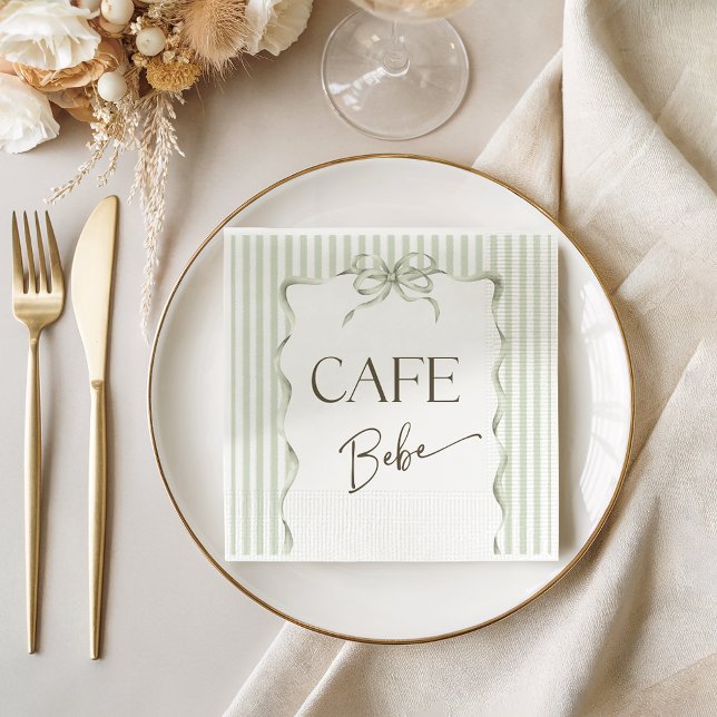 Retro Cafe Bebe Neutral Bow Coffee Baby Shower Napkin (Creator Uploaded)