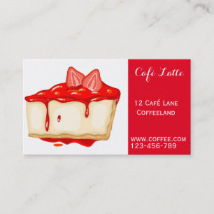 Retro cafe coffee shop cute strawberry cheesecake business card