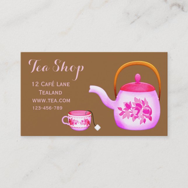 Retro cafe tea shop designer tea pot business card (Front)
