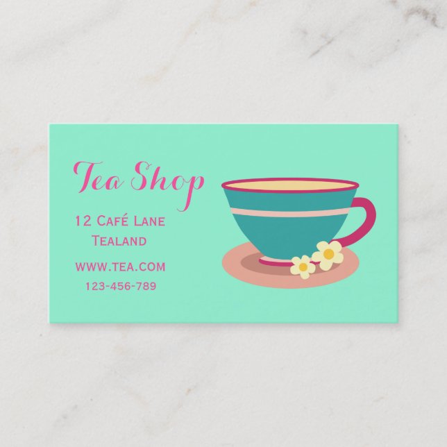 Retro cafe tea shop designer teacup business card (Front)